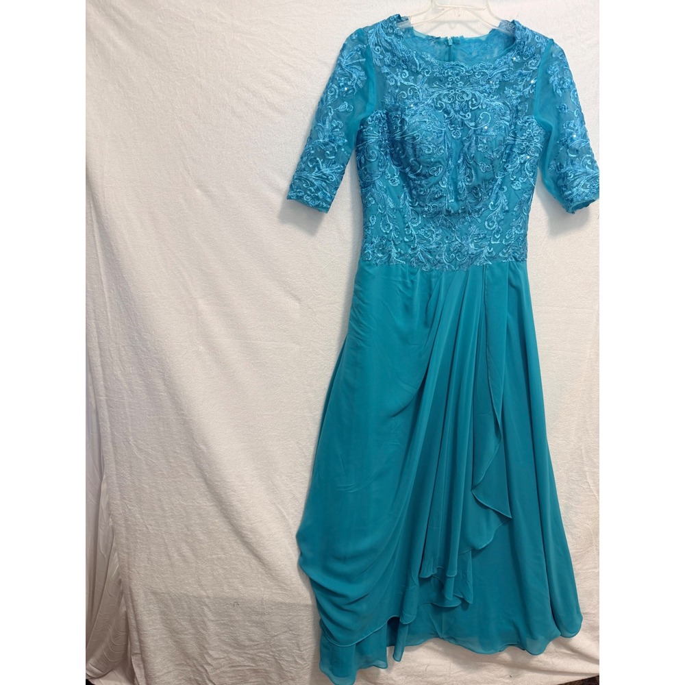 Gown Gallery Turquoise Blue embroidered Formal Evening Gown Dress Size 12
